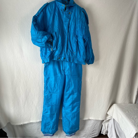Vintage 80’s Skimer Paris 2pc matched set ski suit bright blue flawless made USA - Picture 16 of 16